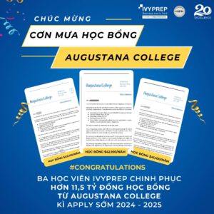 Ba học sinh IvyPrep giành các suất học bổng từ $41,100/năm – $42,100/năm từ Augustana College (#100 LAC)